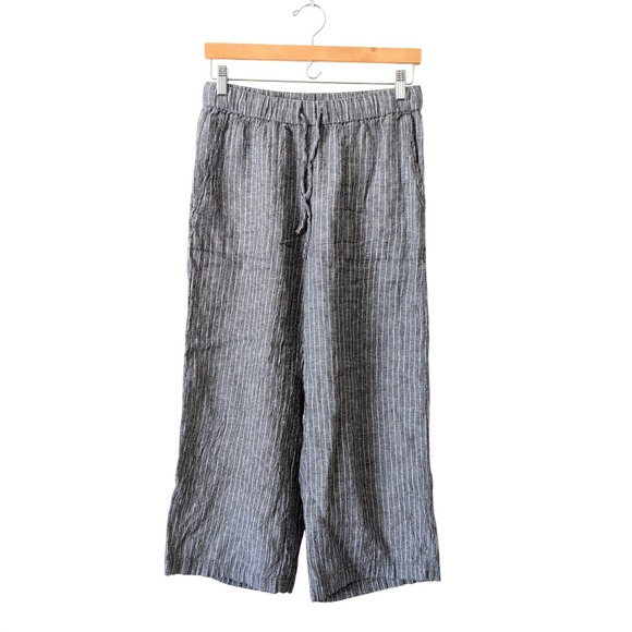 Eileen Fisher Pants - Eileen Fisher Organic Linen Pinstripe Wide Leg Pants Grey XS Coastal Euro Summer